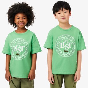 Resim Lacoste Çocuk Bisiklet Yaka Baskılı Yeşil T-Shirt 