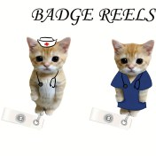 Resim Sevimli Hemşire ve Doktor Kedi Tasarımları ile 2 adet Akrilik Yansıma Askısı - Hemşireler, Tıp Öğrencileri, Doktorlar için Esnek Adı Etiketi Tutucuları - Hemşireler Günü, Tıp Profesyonelleri Aksesuarları için Mükemmel Hediye | Eğlenceli Kedi Tasarımı | Dayanıklı Akrilik Malzeme, Hemşire Aksesuarları 