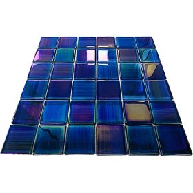 Resim MozaiKristaL Havuz, Banyo, Sauna, Spa, Iç ve Dış Tüm Yüzeyler Için, Suya, Isıya ve Tüm Etkenlere Dayanıklı 6mm Kalınlığında Aurora Blue, 30X30 Cm. Fileli Kristal Mozaik 