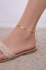 Resim Kadın Halhal 316L Çelik Duşa, Denize Dayanıklı Ek Uzatmalı, Gold, 20+5 cm 3 Yıl Garantili 