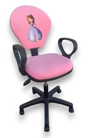 Resim Prenses Baskılı Pembe Renk Çocuk Çalışma Sandalyesi Kız Çocuk Odası Ofis Koltuğu Döner Sandalye Pembe 