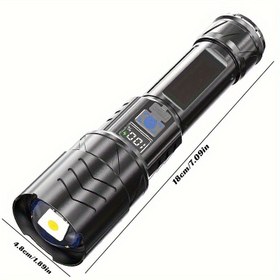 Resim Şarj Edilebilir LED Taktik Fener, Dijital Ekran, 70X Teleskopik Zum, USB Type-C Hızlı Şarj, 18650 Lityum Batarya, Taşınabilir Acil Durum Feneri 