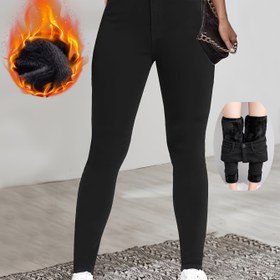 Resim Kadınların Yüksek Bel Skinny Kot Pantolonları - Esnek, Sıcak ve Şık Kış Pantolonları, Fleece Astarlı, Düğme Kapatma ve Orta Bel Tasarımı ile Rahat Dışarı Çıkışlar, Rahat Kış Giyimleri | Şık Skinny Kot Pantolonları | Esnek Kumaş 