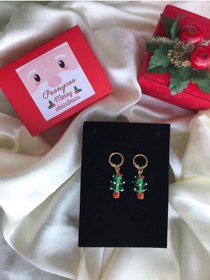 Resim PEONY peonyofficiall Yılbaşı Çam Ağacı Cam Murano Küpe Kararmaz Altın Kaplama Sallantılı 