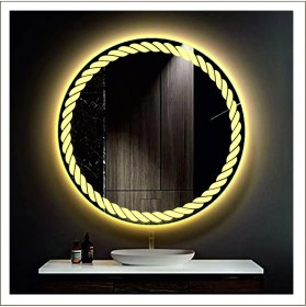 Resim Dnr-Mirror60 Cm Günışığı Ledli Tasarım Kumlamalı Banyo Aynası Makyaj Aynası Işıklı Ayna 