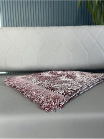 Resim Saçaklı Lüks Koltuk Örtüsü 170x220 Cm Bordo Bordo 