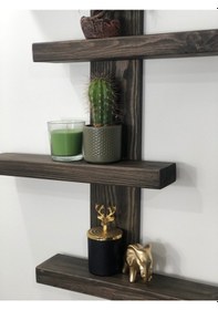 Resim O&Awood Doğal Ahşap Dekoratif Minimal Duvar Rafı,4 Katlı Vintage, Retro A (505265134) 