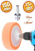 Resim Badem10 Oto Araç Araba Pasta Cila Polisaj Parlatma Süngeri Zımpara Tabanlı 150 Mm Matkap Aparatlı (2'Lİ SET) 