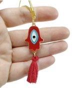 Resim biuti Kırmızı Metal Fatma Ana Eli Nazar Boncuğu Püsküllü Dikiz Ayna Süsü Hediyelik Aksesuar 
