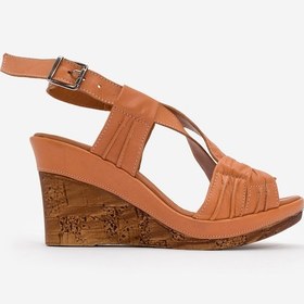 Resim Dericlub Kadın Dolgu Topuklu Sandalet Gerçek Deri Zy 5345 Taba Taba 