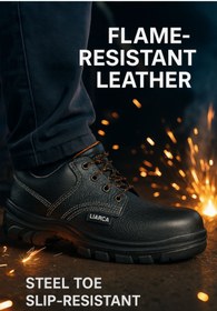 Resim ProGuard™ Çelik Burunlu Deri Tam Kapalı İş Ayakkabısı - Hafif, Kaymaz, Şok Emici, Su & Yağ Geçirmez 