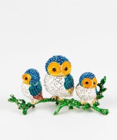 Resim Dalda Üçlü Baykuş Swarovski Taşlı Mücevher Kutusu 