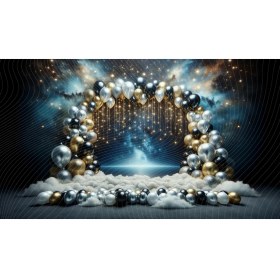 Resim Venspor Uzay Temalı Parlayan Yıldızlar ve Balonlarla Süslenmiş Arkaplan 200 x 150 cm Fon Duvar Örtüsü 
