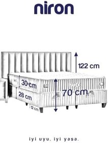 Resim Niron Yatak Hades Baza ve Başlık Seti 200x200 cm Çift Kişilik Paket Yaylı Lüks Koyu Gri Baza Başlık 