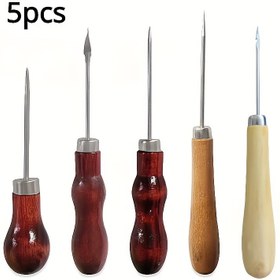 Resim 5 adet Ayakkabı tamir bıçağı kırmızı ahşap saplı bıçak deri örgü ahşap saplı çift tek kaba bıçak deri delme veya DIY el yapımı için uygun 