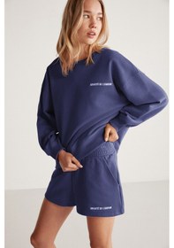 Resim Grimelange JENNIFER Kadın Yumuşacık Nakış Detaylı Organik Pamuk Oversize Lacivert Sweatshirt 