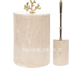 Resim Şık Mermer Çöp Kovası ve Tuvalet Fırçası Takımı, Ev Dekorasyonuna Zarif Dokunuş 