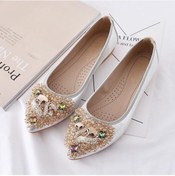 Resim Gümüş Tasarımcı Boncuk Düğün Ayakkabı Kadın Daireler Kadın Balerin Sivri Burun Inci Loafer'lar Spor Ayakkabı Artı Boyutu Zapatos Mujer Gümüş 