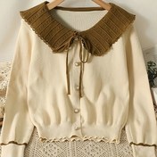 Resim Kadın Şık Kazak - Uzun Kollu, Dantel Gagası, Bol Kesim Ofis & Parti Kazak, Sonbahar/Kış için, Şık Günlük Resmi Kıyafetler, Kışlık Gardırop, Feminin Tasarım, Kaliteli Dikiş, Tarz Sahibi Kazak, Moda Tutkunları 