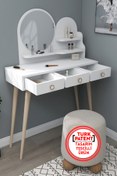 Resim Arnetti Ruges Çekmeceli Ahşap Ayaklı Aynalı Makyaj Masası, Beyaz - Ruges 