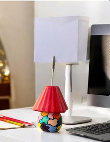 Resim Kırmızı Abajur Fotoğraf Not Tutacağı Ofis Masası Hediyelik Tutucu Kırmızı 