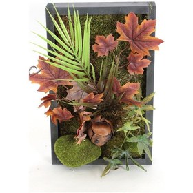 Resim Yapay Çiçek Deposu Ahşap Panoda Yapay Bitki Duvar Tablo Hazan Serisi 25 Cm X 40 Cm 