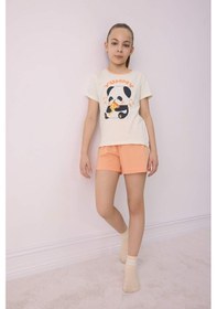 Resim DeFacto Kız Çocuk Pijama Takımı Kısa Kollu Üst Esnek Belli Şort E6428A825HSER85 