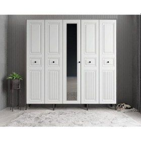 Resim Sofya Membran 5 Kapaklı Portmanto Montaj Dahil Füme Beyaz 200 Cm 