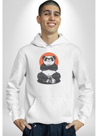Resim Yoga Panda Kadın Erkek Beyaz Kapüşonlu Sweatshirt Hoodie Beyaz 