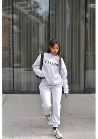 Resim Ellore Australia Eşofman Takımı Sweatshirt Jogger - Beyaz Baskılı Oversize Şardonlu Bisiklet Yaka Beyaz 