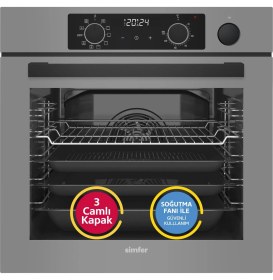 Resim Simfer 11 Fonksiyon Steam Master Gri 2'li Ankastre Set (Fırın + Ocak) 