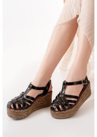 Resim İdimilla 684-02 Siyah Ortopedik Hakiki Deri Dolgu Kadın Sandalet Çok Renkli 