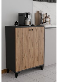 Resim Kapaklı Mutfak Dolabı, Ayarlanabilir Raflı Kahve Köşesi Dolabı, Çok Amaçlı Mutfak Dolabı Ayaklı 3 Raflı Antrasit - Atlantik Çam 