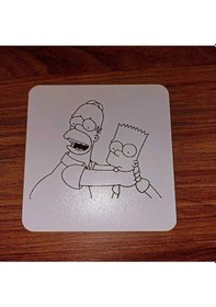 Resim Lavanta Tasarım Bart Simpson Ve Hommer Ahşap Bardak Altlığı Beyaz 