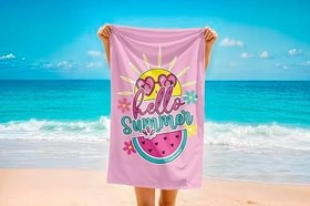 Resim Hello Summer Watermelon Desenli Plaj Havlusu Kız Çocuk Plaj Havlusu 