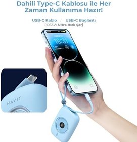 Resim Havit PB5214 PD35W Type-C Kablo 10.000 mAh Powerbank (Pembe) 