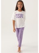 Resim U.s. Polo Assn Lisanslı Floral Text Krem Kız Çocuk Pijama Takımı 5274-43198 Krem 
