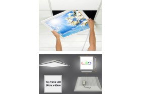 Resim Gökyüzü Panel 60 x 60 Taş Yünü Asma Tavan Ledi Armatür, 60WATT-54WATT- Asma Tavan Sıva Altı Panel 