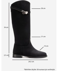 Resim Luvishoes Yoko Siyah Nubuk Kemerli Kadın Binici Çizme Siyah 