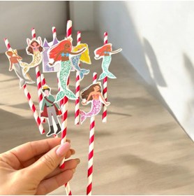 Resim Denizkızı Temalı Kağıt Pipet 8 Adet 