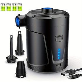 Resim Taşınabilir Kablosuz Elektrikli Şişirme Pompası - Yüzme Havuzu, Hava Yatağı & Daha Fazlası İçin Çift Amaçlı - Şarj Edilebilir 5200mAh Pil, Siyah 