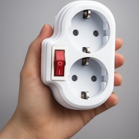 Resim Kablosuz Açma Kapamalı Anahtarlı 2'li Beyaz Grup Priz Golyat Düğmeli Fiş Topraklı Çoklu Çoğaltıcı 