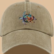 Resim 1 adet Renkli Kaplumbağa Tasarımı ile Vintage "Trucker" Şapka - Plaj, Kaya Tırmanışı ve Tatil için Nefes Alabilen, Ayarlanabilir Beyzbol Şapkası | Unisex Güneş Şapkası, Doğum Günleri ve Tatiller için Mükemmel Hediye, Plaj Aksesuarı 