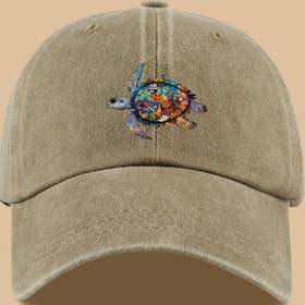 Resim 1 adet Renkli Kaplumbağa Tasarımı ile Vintage "Trucker" Şapka - Plaj, Kaya Tırmanışı ve Tatil için Nefes Alabilen, Ayarlanabilir Beyzbol Şapkası | Unisex Güneş Şapkası, Doğum Günleri ve Tatiller için Mükemmel Hediye, Plaj Aksesuarı 