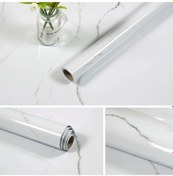 Resim Sones 215421210w 5m Mermer Desen Parlak Boya Mobilya Tadilatı Kendinden Yapışkanlı Duvar Kağıdı Dolap Su Geçirmez Film Çatlak Gri 