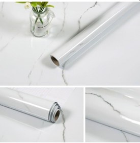 Resim Sones 215421210w 5m Mermer Desen Parlak Boya Mobilya Tadilatı Kendinden Yapışkanlı Duvar Kağıdı Dolap Su Geçirmez Film Çatlak Gri 