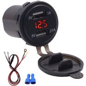 Resim Su Geçirmez Çift Usb Şarj Soketi Güç Çıkışı 1a Ve 2.1a Dijital Voltmetre Ile Ipad Iphone Araba Tekne Motosiklet Deniz Cep İçin Kırmızı Led Işık 