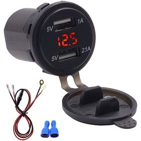 Resim Su Geçirmez Çift Usb Şarj Soketi Güç Çıkışı 1a Ve 2.1a Dijital Voltmetre Ile Ipad Iphone Araba Tekne Motosiklet Deniz Cep İçin Kırmızı Led Işık 