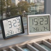 Resim Geniş Ekranlı İnce Manyetik Buzdolabı Saati - Dijital Sıcaklık ve Hava Durumu İkonları, Alarm, Pille Çalışan, ABS Plastik, Ev Dekoru İçin İdeal, Sıcaklık Göstergesi | Modern Dijital Saat | Net Okunabilir Ekran 