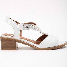 Resim Analin Shoes Kadın Hakiki Deri Lastikli Rahat Taşlı Sandalet Kot Mavi Beyaz 